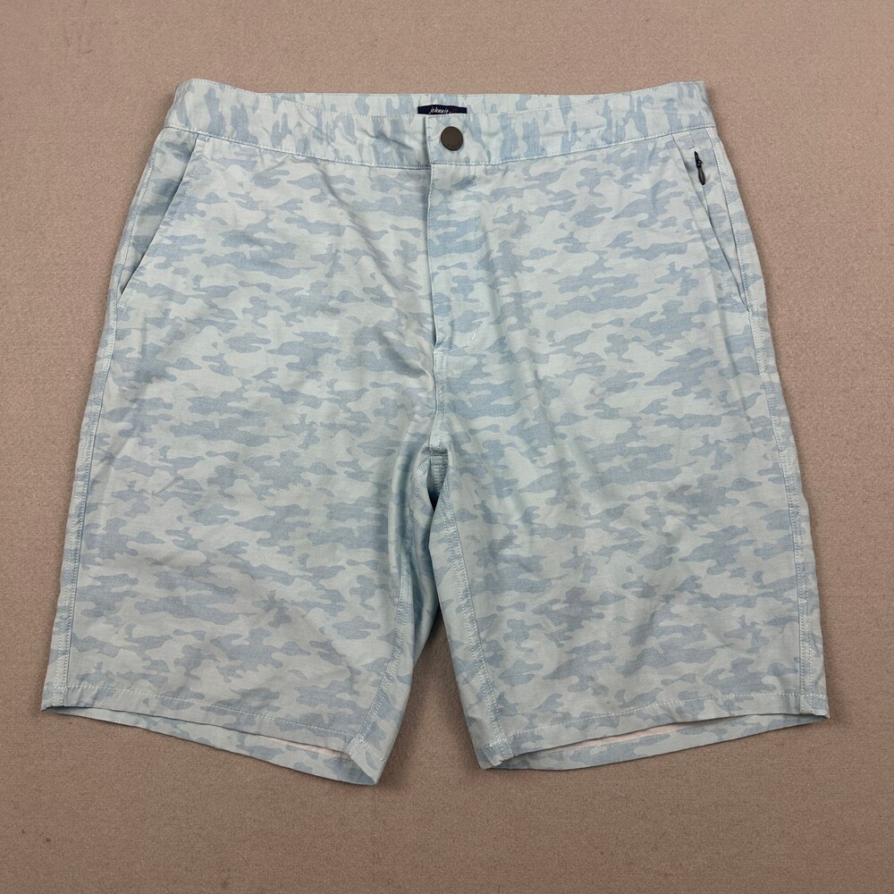 johnnie-O Shorts Men 33 Blue Camo Stretch Golf Hybrid Flat Front Chino
